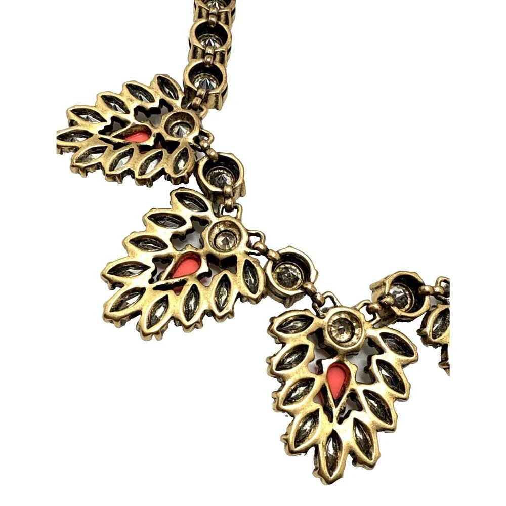 NWOT J. Crew Bib Necklace Gray Smoky Crystal Coral Pink Riviere Rivoli 20